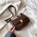 Vintage style dark brown leather crossbody bag with golden metal clasp in square shape - Brown