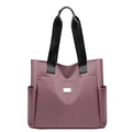 Große dunkelviolette Tote-Bag aus Nylon mit schwarzen Henkeln und Seitentaschen für Damen - Rosa