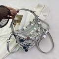 Chic silver sequin handbag for women with a metallic finish and adjustable shoulder strap - Silver