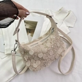 Cream sequin crossbody bag featuring large paillettes and adjustable shoulder strap - Flesh Pink