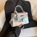 Mini sac Kelly argenté holographique avec fermoir pivotant et bandoulière réglable - Multicolore