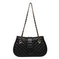 Chic black V-quilted faux leather crossbody bag with gold chain strap and large buckle - Black