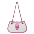 Quilted leather underarm bag with gold chain and pink buckle detail for women - Pink