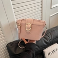 Pink woven underarm bag with gold oval buckle and adjustable thin shoulder strap - Pink