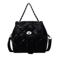 Quilted black leather backpack for women with silver chain handle and metal twist lock - Mottled Black