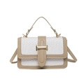 Minimalistische witte geweven lederen crossbodytas met kaki bies en gouden gesp - Wit