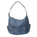 Donkerblauwe halvemaanvormige crossbodytas met meerdere ritsen en een vintage textuur - Donkerblauw Denim