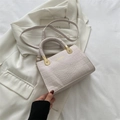 White crocodile pattern mini square bag with woven handle and gold hardware detail - Off White