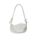 White wave-edge shoulder bag with pearl and silver metal chains and knotted strap detail - Off White