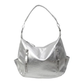 Zilveren plissé metallic shopper met dubbele ritsen en minimalistische schouderbanden - Zilver
