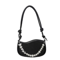 Minimalist black underarm bag with asymmetrical wavy edges and heart pearl chain detail - Black