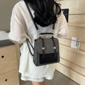 Mini zaino intrecciato vintage grigio e nero con spallacci in pelle e manico superiore - Nero