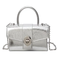 Silver metallic patent leather crossbody bag with chain strap and top handle - Silver