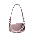 Minimalist metallic pink shoulder bag with pearl and silver heart charm strap detail - Pink