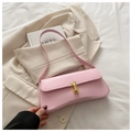 Minimalist pink baguette bag in soft synthetic leather with a golden cylinder lock - Pink