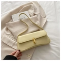 French style creamy yellow baguette shoulder bag with elegant golden cylinder metal lock - Yellow