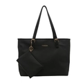 Minimalist black PU leather tote bag set with Saffiano texture and gold metal hardware - Black