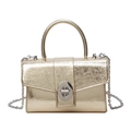 Metallic gold rectangle crossbody bag with textured crackle finish and silver chain - Gold