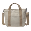Bolso tote de lona blanco roto con asas en contraste y correa ajustable - Blanco Roto