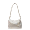 Bolso de hombro de satén blanco roto con bordado chino y elegantes tiradores de perlas - Blanco Roto