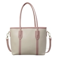 Minimalist cream tote bag with pink straps and detachable gold-buckle crossbody shoulder strap - Cream-Pink