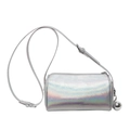 Schicke silberne holografische Zylindertasche mit Metallkugel-Anhänger und Textur - Bunt