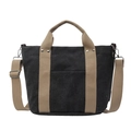 Bolso tote de lona negra con correas de contraste caqui y correa ajustable - Negro
