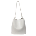 Borsa a secchiello bianca minimalista con scritta FASHION & BAGS in ecopelle martellata fine - Bianco