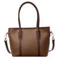 Japanese style brown tote bag with dark brown straps and detachable shoulder strap - Brown
