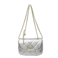 Mini silberne Stepptasche mit goldener Kette und Kugelanhänger für Damen - Silber
