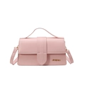 Pink PU leather crossbody bag with top handle and golden JINGPIN logo detail - Pink