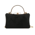 Sac de soirée en satin noir élégant avec broderie papillon et poignée dorée - Noir