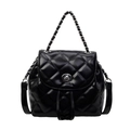 Fashionable black quilted mini backpack for women with silver chain straps and turn-lock - Black Shiny Surface