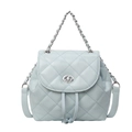 Fashionable light blue quilted leather mini backpack with chain strap and turn-lock - Shiny Blue