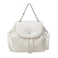 Mini white quilted backpack with silver chain handle and drawstring closure for women - Shiny Cream