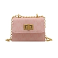 Pink mini square crossbody bag with M-pattern embossing and gold chain strap - Pink