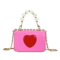 Bolso mini rosa con corazón rojo y asa de perlas de imitación para niñas - Rosa