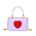 Mini bolso de corazón lavanda para niñas con asa de perlas y cadena dorada - Púrpura