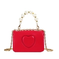 Mini bolso rojo de corazón con asa de perlas de lujo y correa de cadena dorada - Rojo