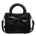 Sweet minimalist black bucket bag with large bow and gold hardware handles - Black