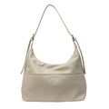 Sac fourre-tout demi-lune beige chic avec poche avant et large bandoulière de ville - Blanc Cassé
