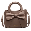 Dark beige bucket bag with large 3D bow accent and adjustable shoulder strap - Khaki