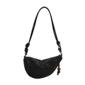 Minimalistische zwarte halve maan crossbody tas met schubbentextuur en kraalaccent - Zwart