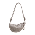 Minimalistische beige maanvormige crossbodytas met reliëfopdruk en knoopdetails - Zilver