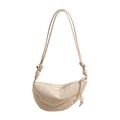Chique beige geweven dumpling schoudertas met verstelbare geknoopte riem en rits - Broken Wit