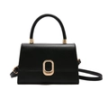 Sac à main trapèze noir élégant avec boucle dorée et poignée pour femme - Noir