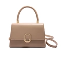 Sac bandoulière élégant en cuir beige avec boucle dorée texturée pour les déplacements quotidiens - Kaki