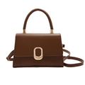 Sac bandoulière marron élégant avec boucle dorée et poignée pour femme - Marron
