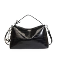 Borsa a mano nera lucida motivo anguilla con ciondolo a sfera d'argento e tracolla - Con Ciondolo / Nero
