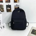 Minimalistischer schwarzer Nylon-Rucksack mit Vordertasche und Seitenfach für Schüler - Schwarz